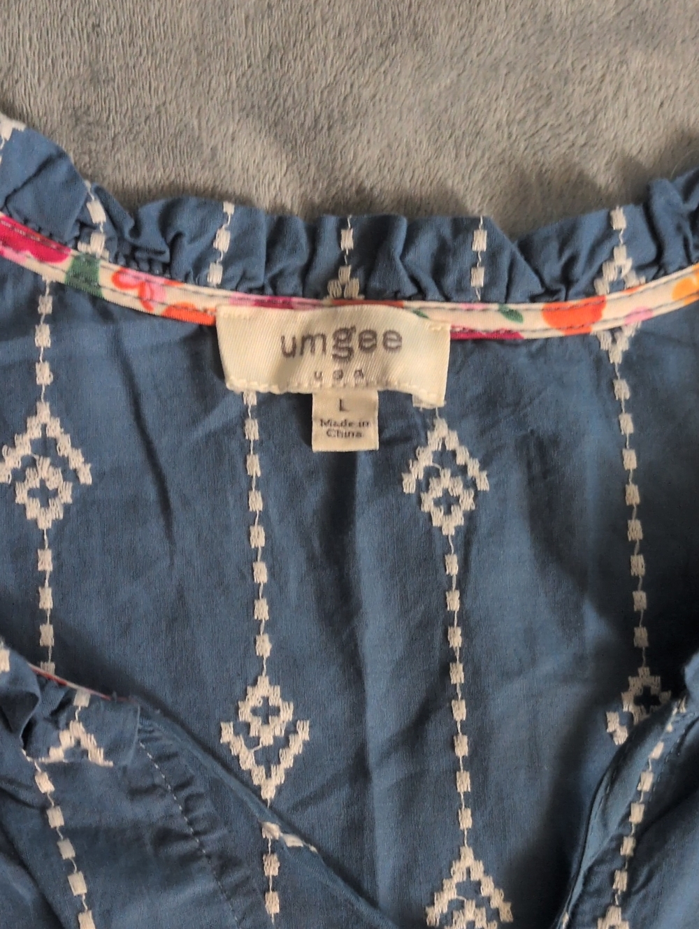 Umgee Women's Boho Embroidered Peasant Top - Blue - Picture 5 of 6